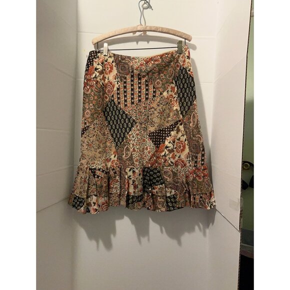 Chaps Skirt Womens Medium Boho Patchwork Paisley Floral Ruffle Hem Midi Multicol - Picture 2 of 9
